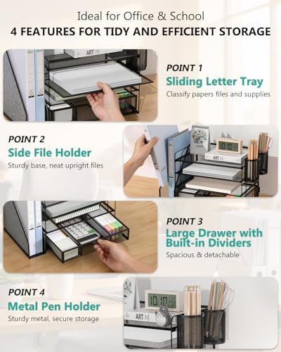 WALI Desk File Organizer, 4 Tier Desktop Paper Letter Tray Organizer