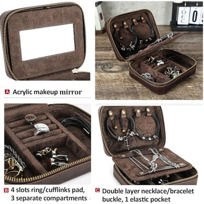 CONTACTS Full Grain Leather Jewelry Box for Men Travel Jewelry