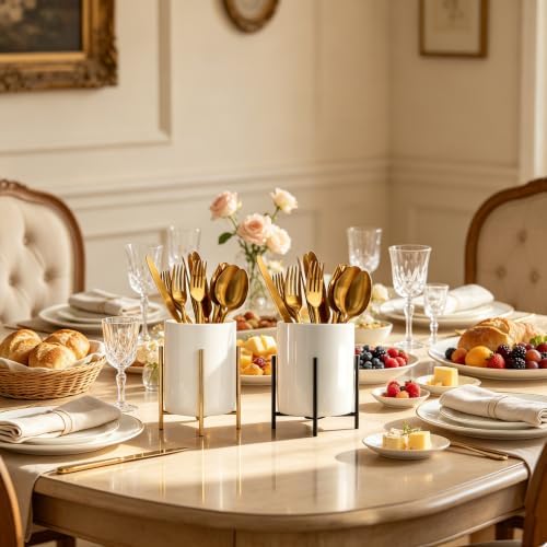 2pcs Sturdy Cutlery Holder White Ceramic With Metal Bracket Robust