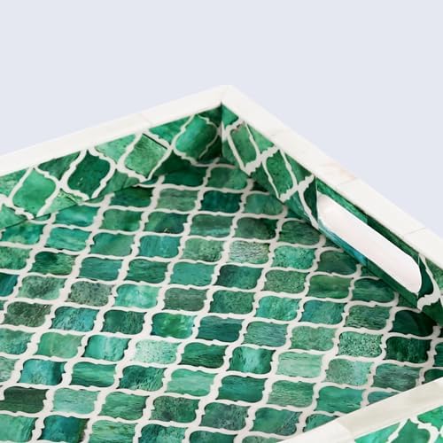 Handicrafts Home Bone Inlay Green & White Decorative Ottoman Tray