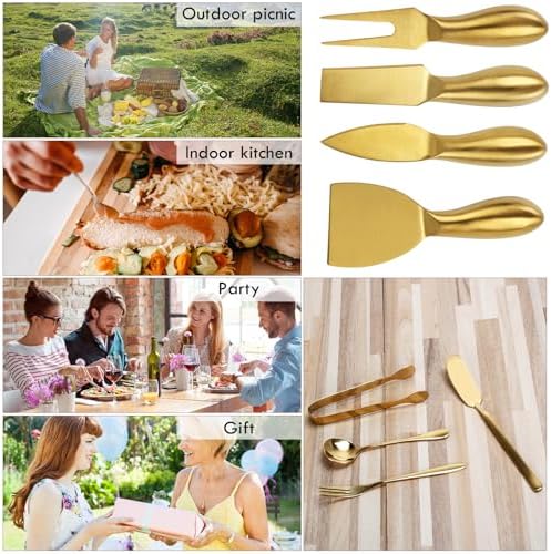 18 pieces Charcuterie Board Accessories, Gold Stainless Steel Cheese