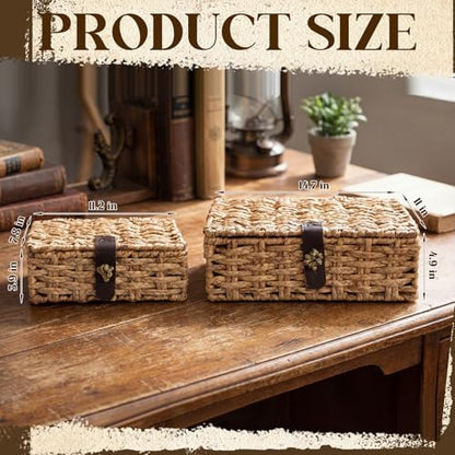 Novabright 2 Pcs Seagrass Storage Basket Box with Lid Decorative Box