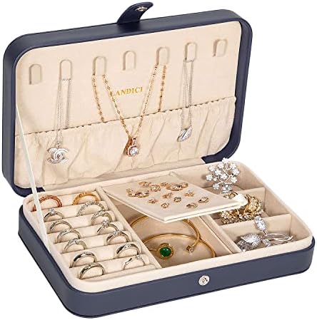 LANDICI Small Jewelry Box for Women Girls, PU Leather Travel Jewelry
