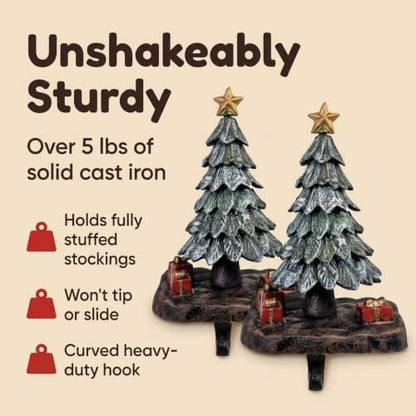 Lulu Decor, Heavy Cast Iron 3D Green Trees, Christmas Stocking