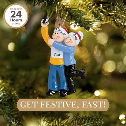Personalized Couple Ornament 2026, Taking Selfie Photo on Cell Phone