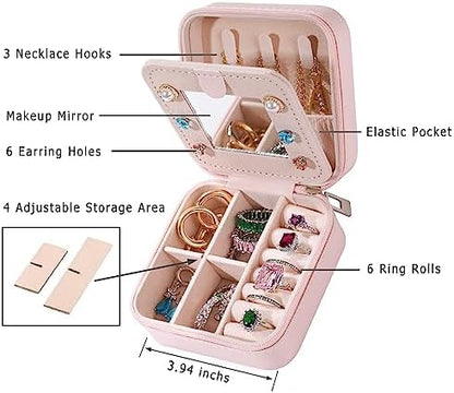 Jewelry Box for Women, Birthday Gifts, Pink Small Travel Earring