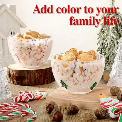 FoldTier 2 Pcs Christmas Glass Candy Bowls for Party,Candy Cane, Xmas