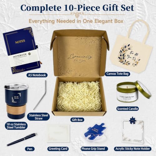Thank You Gifts with Greeting Card, 18 oz Tumbler, Tote Bag & A5