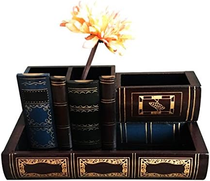 Tosnail Decorative Pen Holder with Storage Compartment, Wooden Pencil