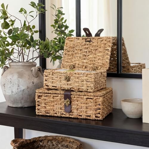 Novabright 2 Pcs Seagrass Storage Basket Box with Lid Decorative Box