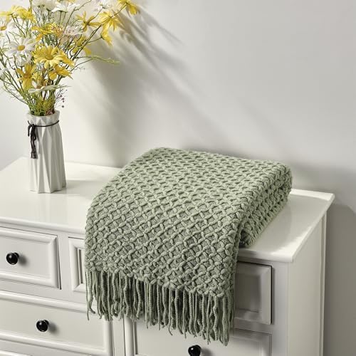 CREVENT Farmhouse Boho Knitted Throw Blanket for Couch Sofa Chair Bed