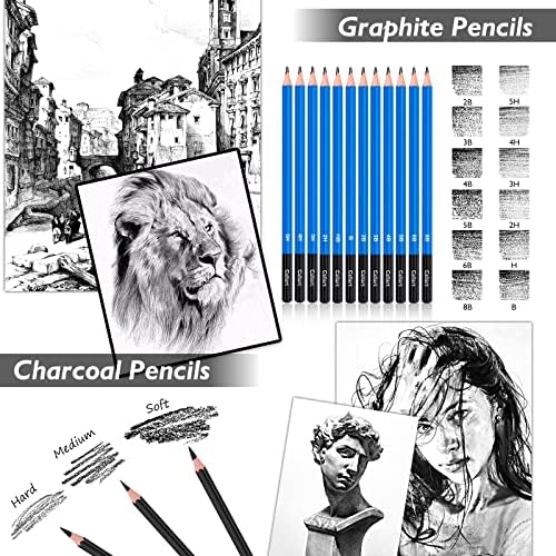 Caliart 176PCS Art Supplies Sketching Kit, 100 Sheets 3-Color Sketch