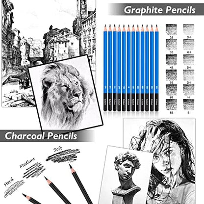 Caliart 176PCS Art Supplies Sketching Kit, 100 Sheets 3-Color Sketch