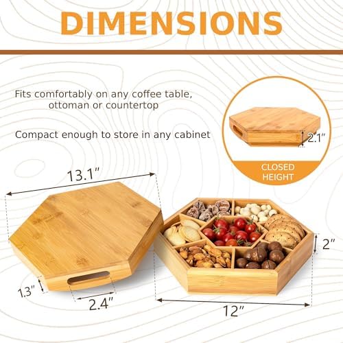 Snack and Serving Tray Set – 13" Divided Bamboo Appetizer Platter for