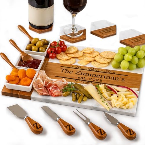 Personalized Charcuterie Board Set, Custom Engraved Marble Cheese