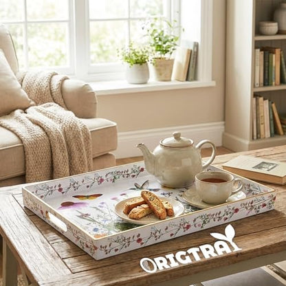 Serving Tray with Handles, Rectangular Plastic Tray 15.75x11.81 Inch