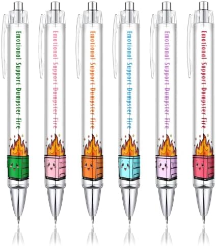 6 Pcs Emotional Support Dumpster Fire Pen Set – Funny Office Pens for