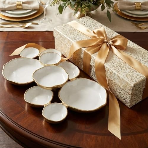 Cluster of 9 Round Serving Bowls Enamel Clusters Decorative Elegant