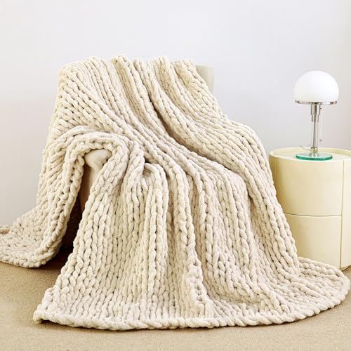Chunky Knit Blanket Throw for Couch, 51"x63" Chunky Yarn Knitted