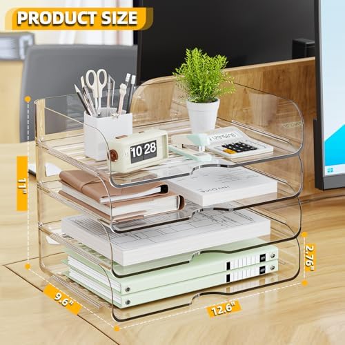 HIYOHIYO Clear Office Desk Organizer for A4 Letter Paper, 4 Tier