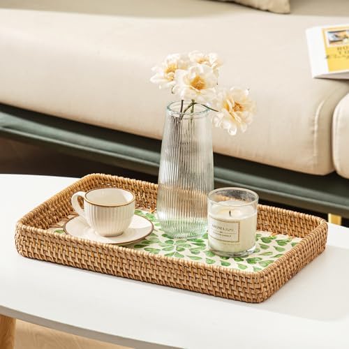 Set of 3 Rattan Serving Trays with Mother of Pearl, Terrekraft