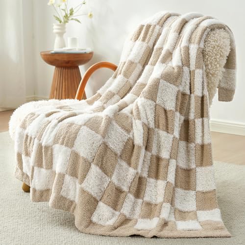 Snuggle Sac Fall Checkered Throw Blanket Faux Fur Microfiber Blankets