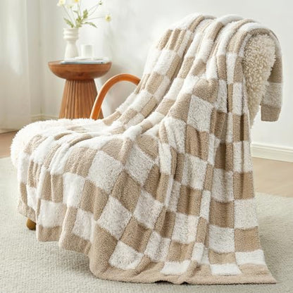 Snuggle Sac Fall Checkered Throw Blanket Faux Fur Microfiber Blankets