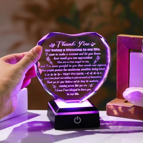 Arikyrist Glass Heart Thank You Gifts for Women Men Friends with Light
