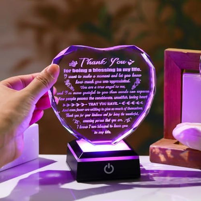 Arikyrist Glass Heart Thank You Gifts for Women Men Friends with Light