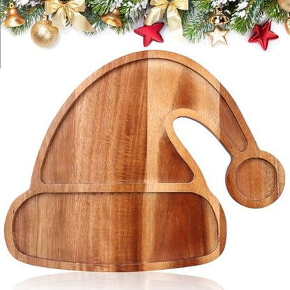 Acacia Wood Christmas Hat Tray Wooden Xmas Decorative Serving Platter