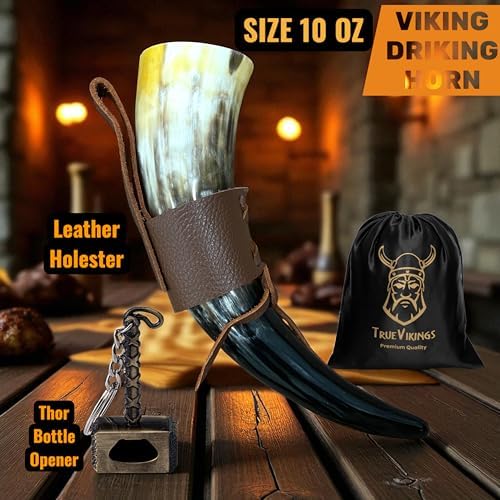 Drinking Horn — 10-12 Inch Viking Gifts for Men & Women | With Thor