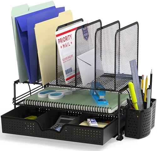 Simple Houseware Desk File Organizer for Office Supplies w/Drawer