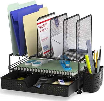 Simple Houseware Desk File Organizer for Office Supplies w/Drawer
