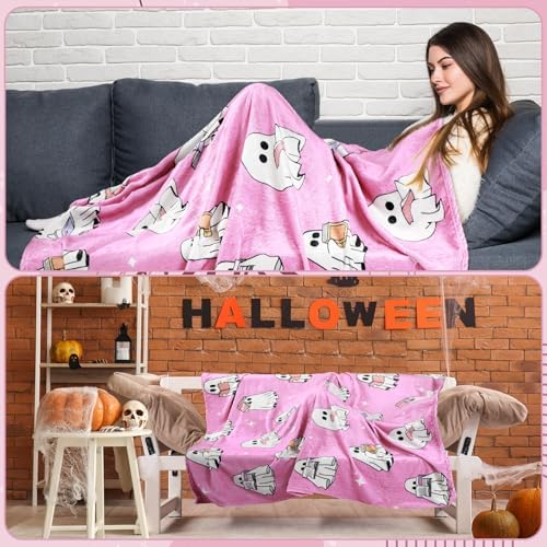 Pink Ghost Reader Blanket Halloween Reading Book Throw Blankets