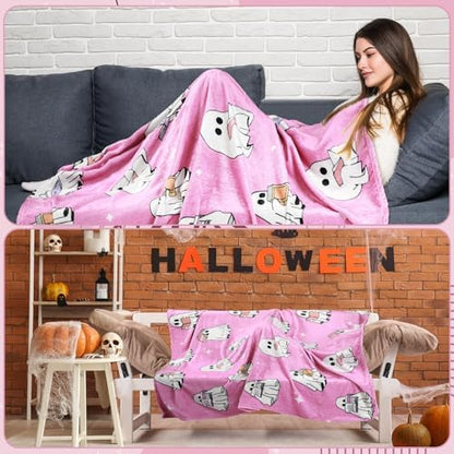 Pink Ghost Reader Blanket Halloween Reading Book Throw Blankets