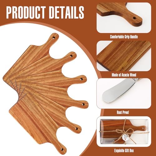 Tioncy 6 Pack Mini Cheese Board with Knife Set, Gift Boxes,Acacia Wood