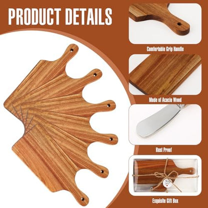 Tioncy 6 Pack Mini Cheese Board with Knife Set, Gift Boxes,Acacia Wood