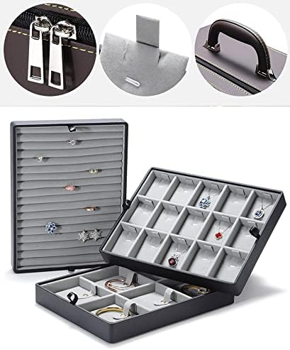 Jewelry Trays stacks Carriable with Handle Zipper Large Box Organizer