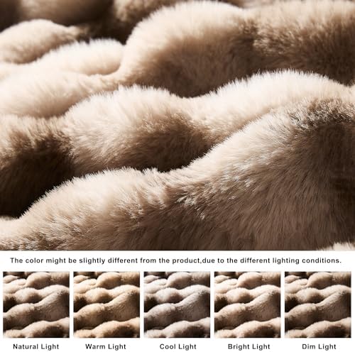 WDCOZY Luxury Bubble Throw Blanket, Faux Rabbit Fur Mink Plush Throw