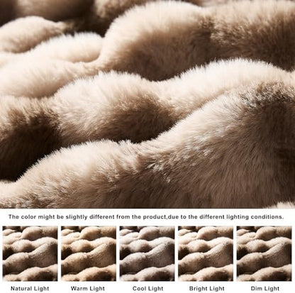 WDCOZY Luxury Bubble Throw Blanket, Faux Rabbit Fur Mink Plush Throw