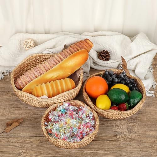 Hipiwe Natural Rattan Tray 8.5" Wicker Key Basket Bowl for Entryway