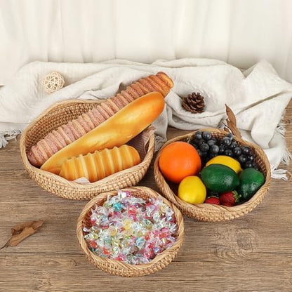 Hipiwe Natural Rattan Tray 8.5" Wicker Key Basket Bowl for Entryway