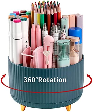 Desk Pencil Pen Holder, 5 Slots 360°Degree Rotating Pen Organizers for