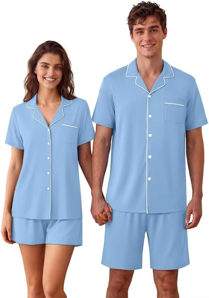 Ekouaer Matching Pajamas for Couples Short Sleeve Pjs 2 Piece Lounge