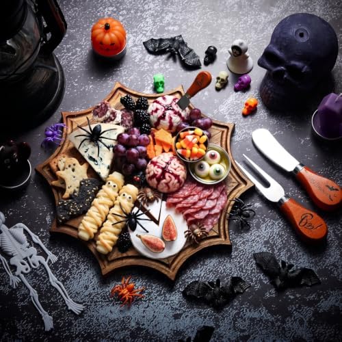 Ziliny Halloween Charcuterie Board, Mini Spider Web Cutting Board Gift