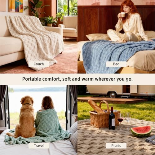 Bedsure Checkered Fleece Throw Blanket,Cute Home Decor,Sage