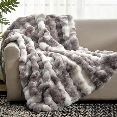 Cozy Bliss Faux Fur Throw Blanket for Couch, Fuzzy Soft Plush Thick