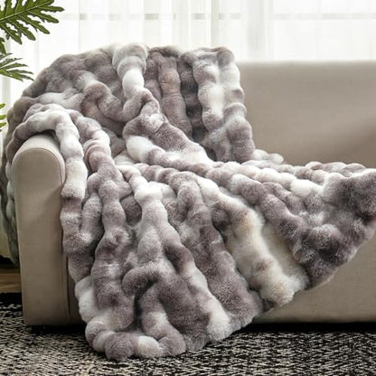 Cozy Bliss Faux Fur Throw Blanket for Couch, Fuzzy Soft Plush Thick
