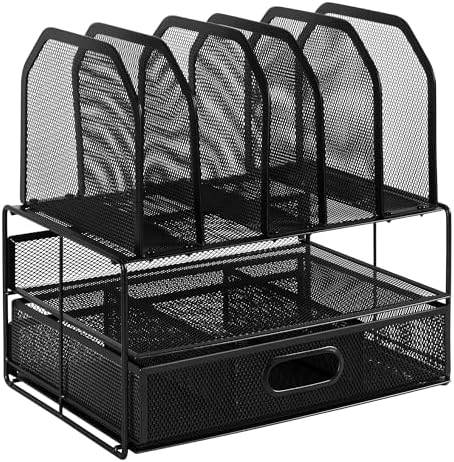 Amazon Basics Mesh Desk Organizer with Sliding Drawer, Double Tray and