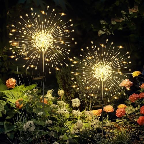 GIGALUMI 2 Pack Solar Firework Lights Outdoor, Garden Decor, Warm